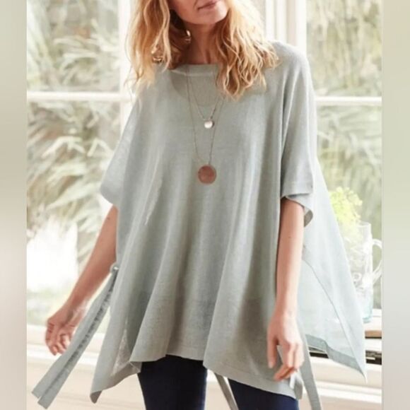 J Jill OS Sweater Poncho GreenPistachioOpenSide LightweightOversize Women LINEN - Picture 1 of 14
